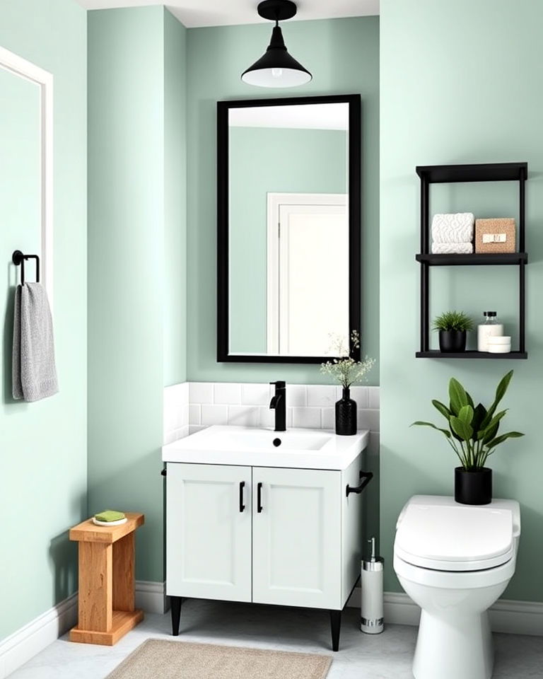 seafoam green walls with dark grey accents