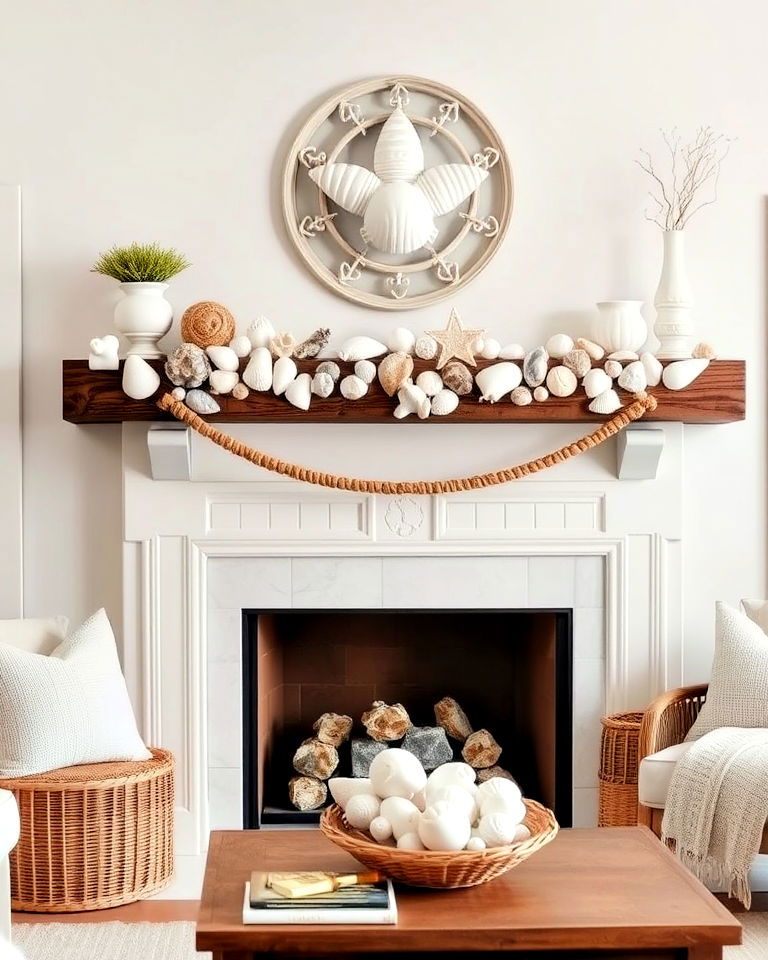 seashell adorned mantel