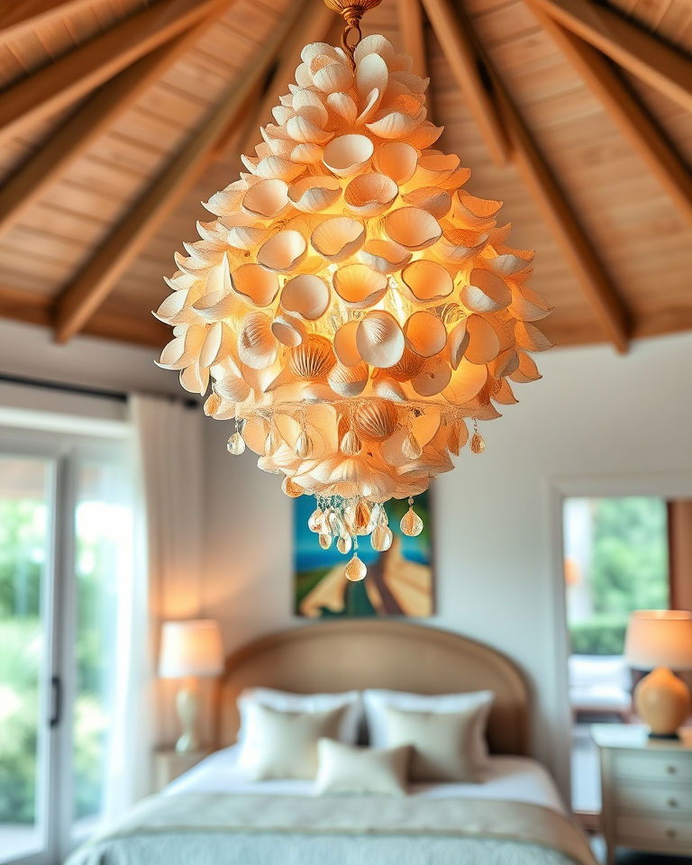 seashell chandelier tropical bedroom