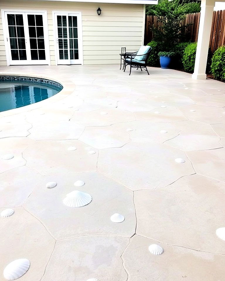 seashell impressions stamped concrete patio