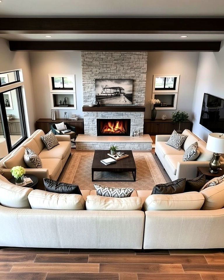 sectional with wraparound fireplace