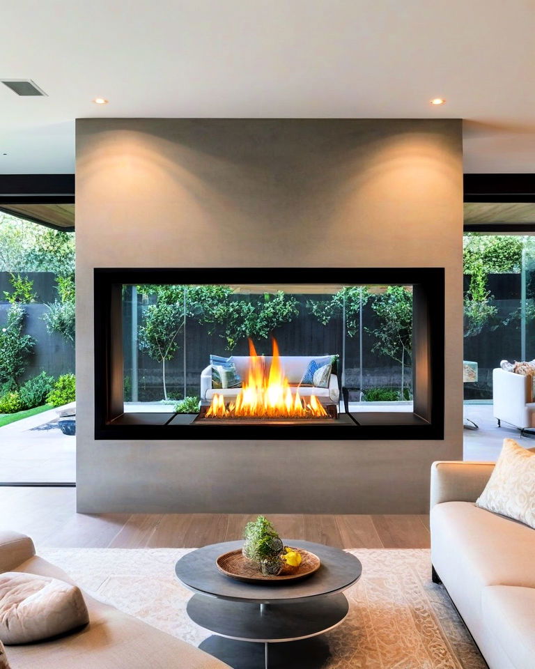 see through gas fireplace for indoor outdoor living