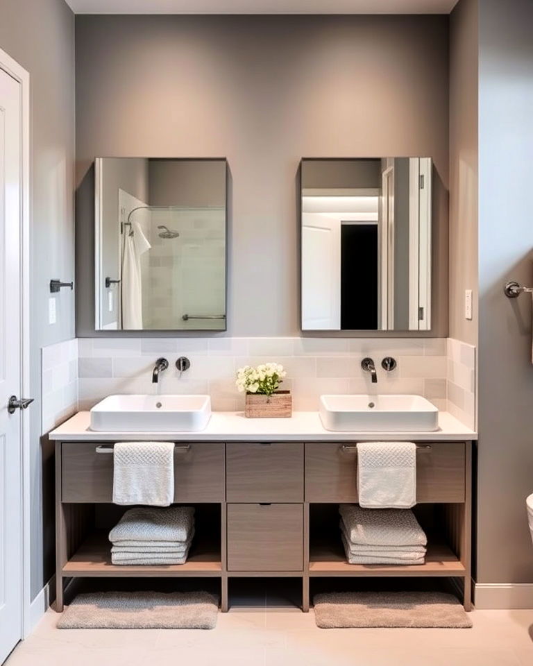 separate linen storage for couples