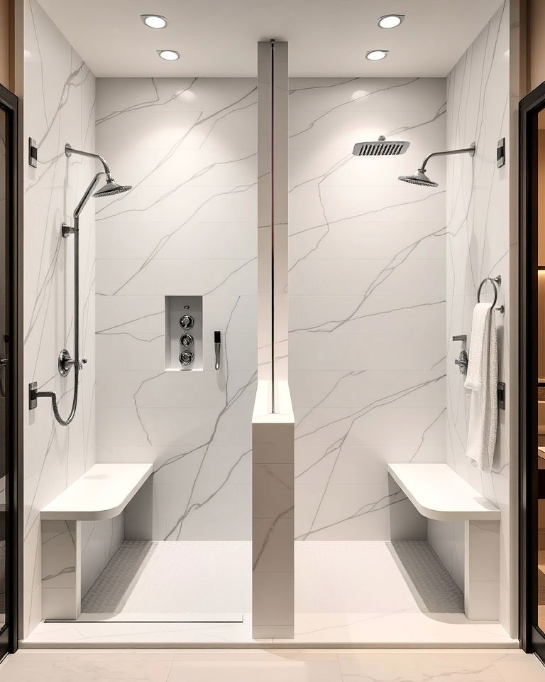 separate shower benches for both partners