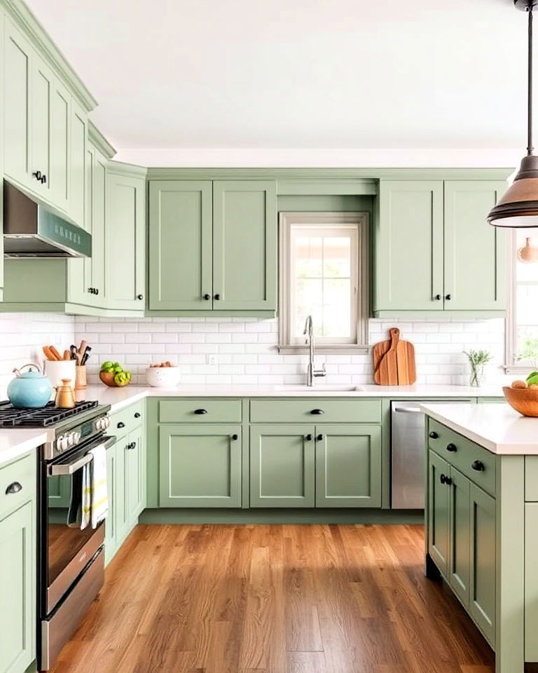 shaker style sage green cabinets for kitchen