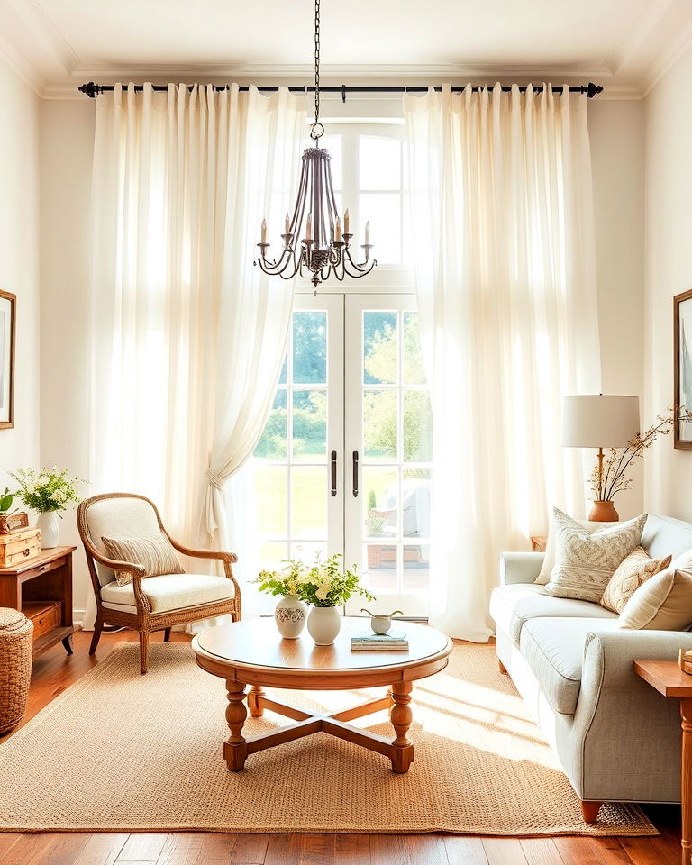 sheer curtains for a french country living room