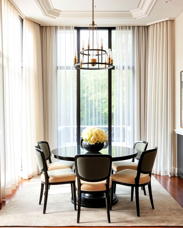 sheer curtains for a soft airy dining room