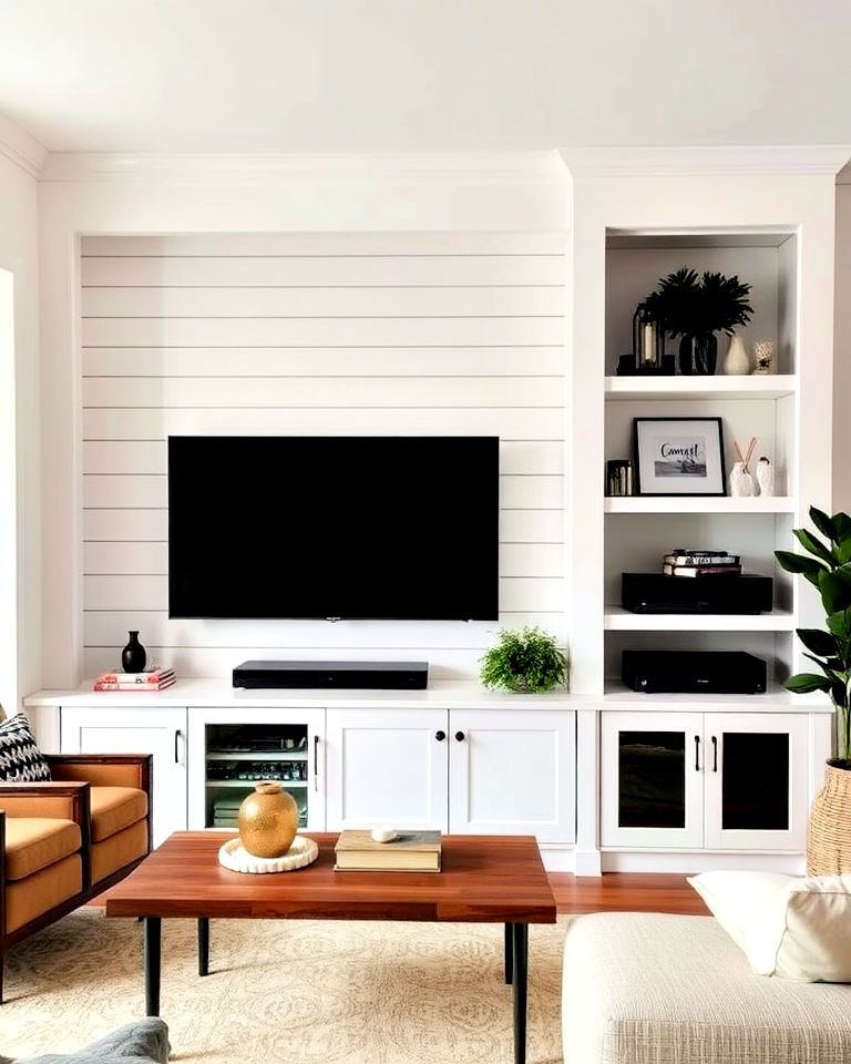 shiplap built in entertainment center