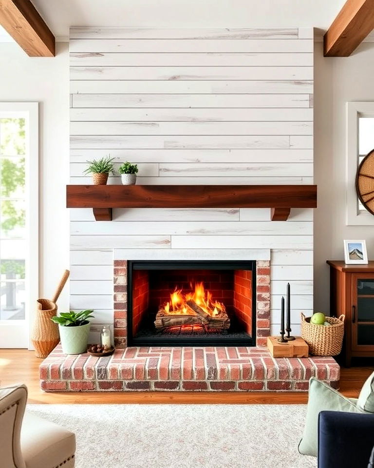 shiplap tile fireplace for a wood look finish