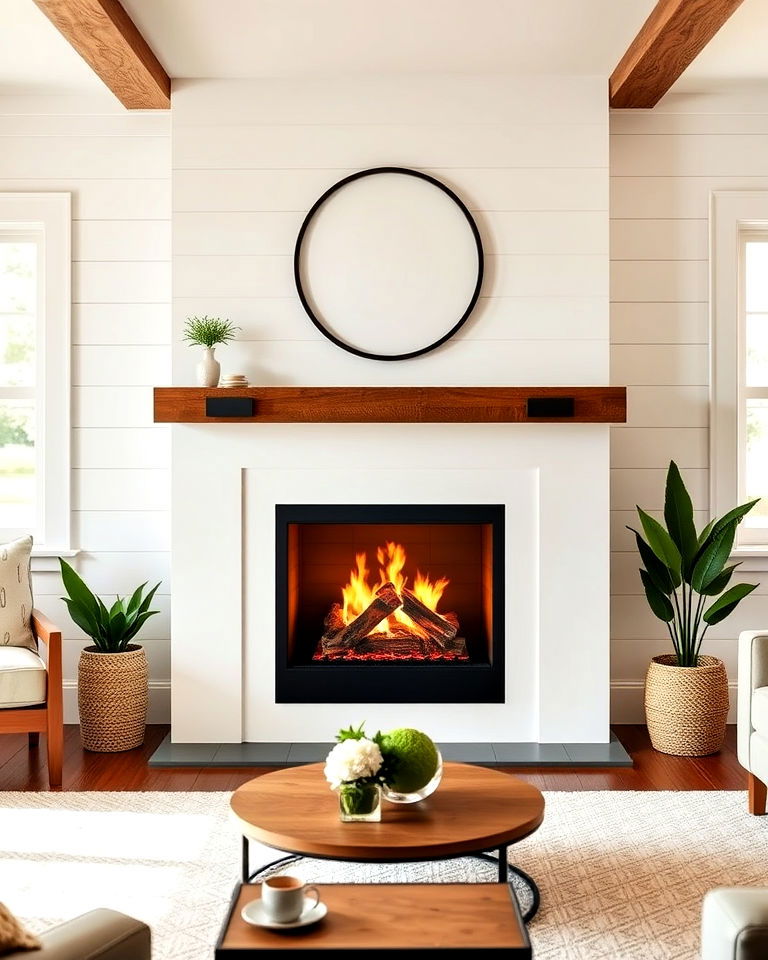 shiplap wall accent gas fireplace design