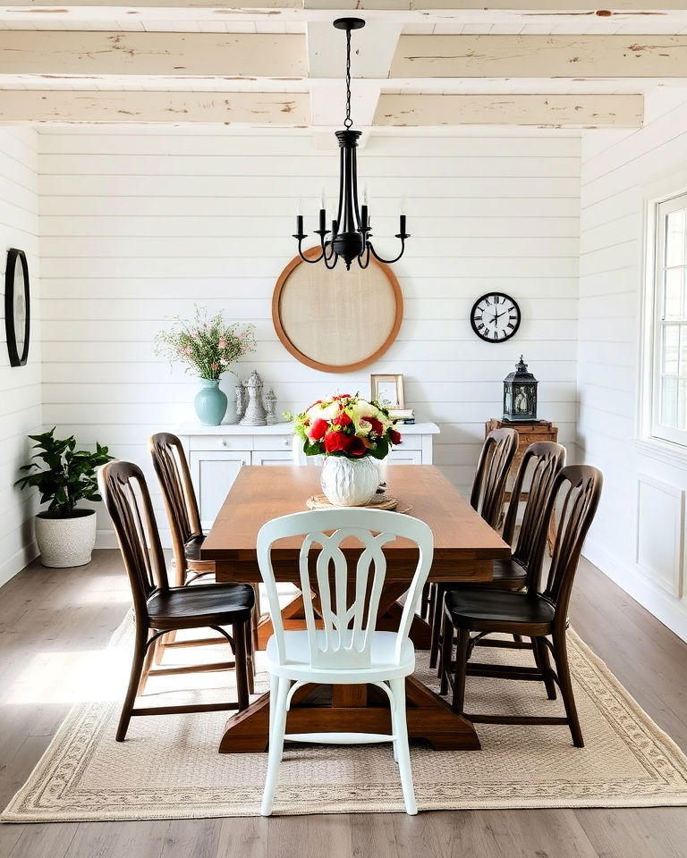 shiplap walls cottage style dining room