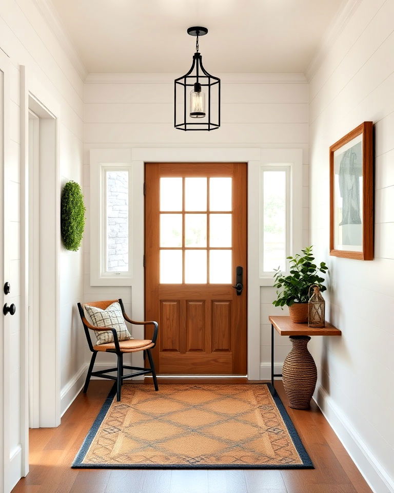 shiplap walls entryway for a classic farmhouse vibe