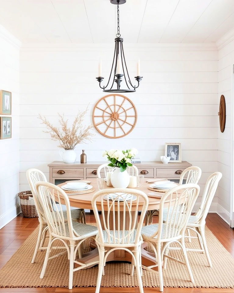 shiplap walls for coastal theme dining room