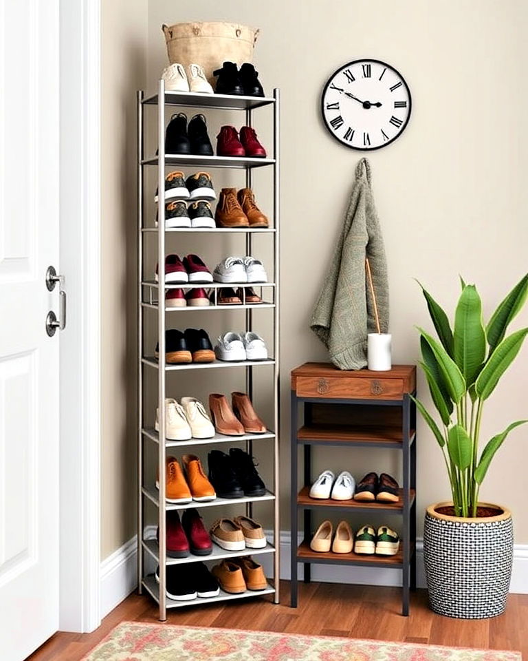 shoe storage tower with multiple shelves