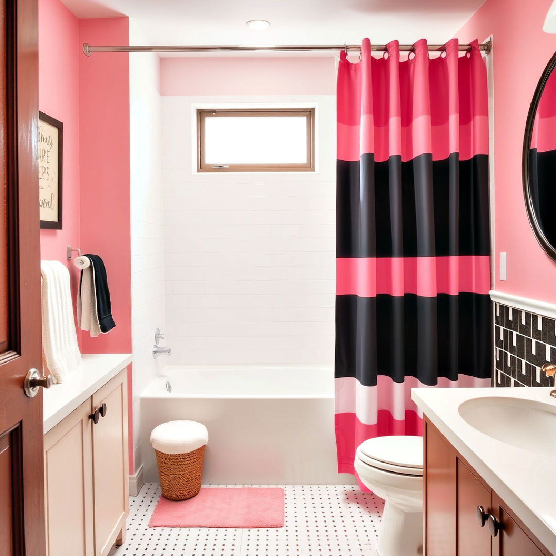 simple pink and black shower curtain