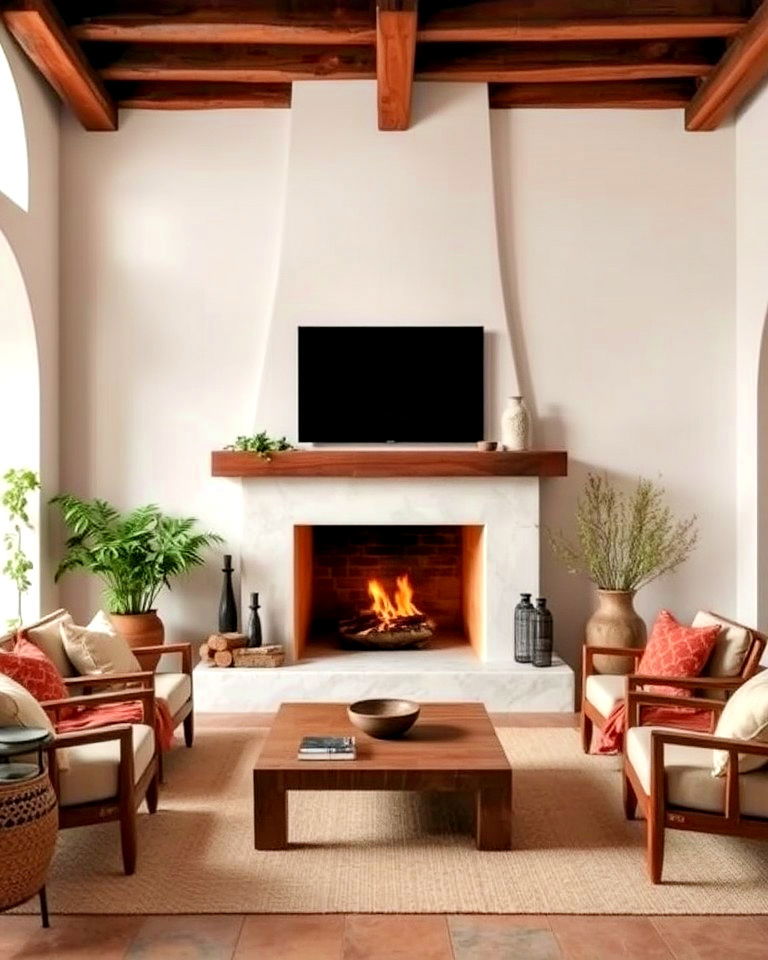 simple plaster fireplace for stylish spanish interiors