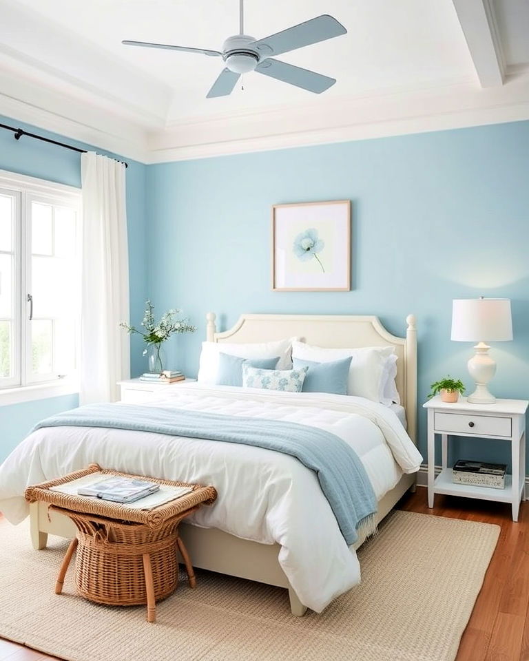 sky blue and white for a light airy bedroom