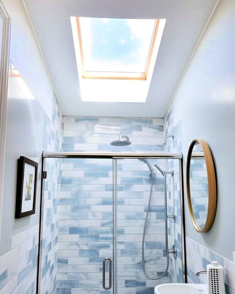 skylight above a walk in shower for natural light