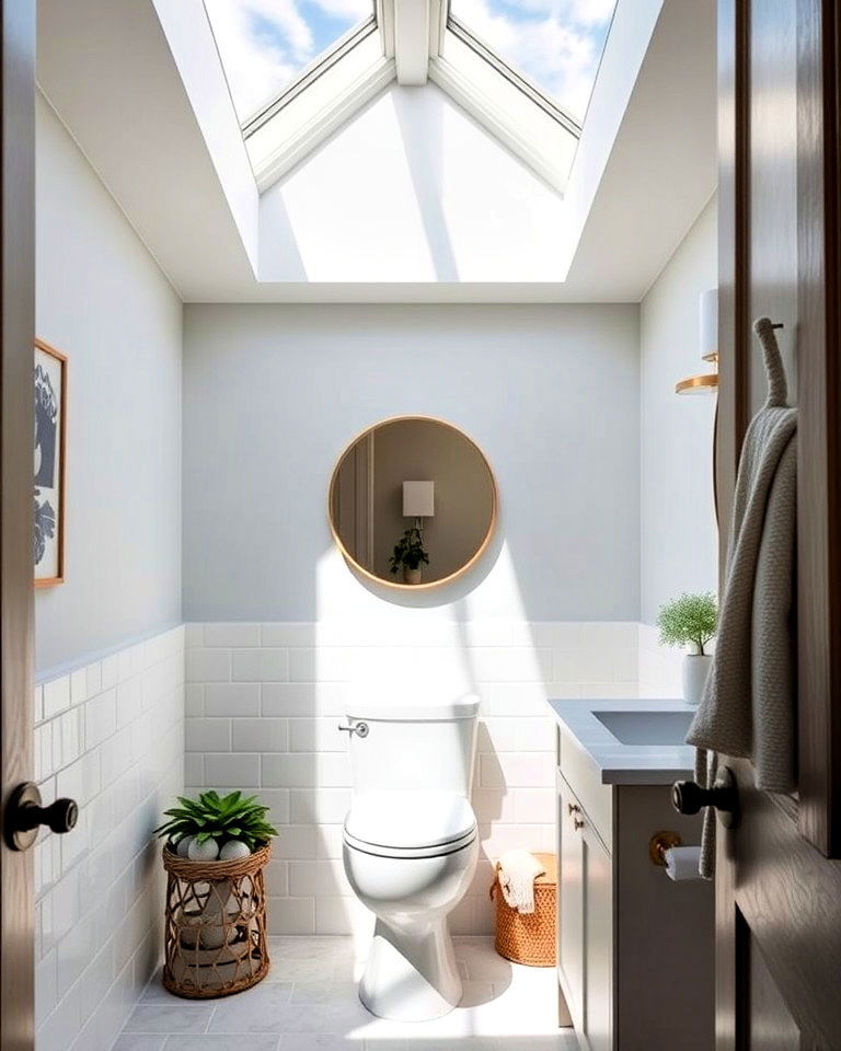 skylight in a half bathroom for natural light