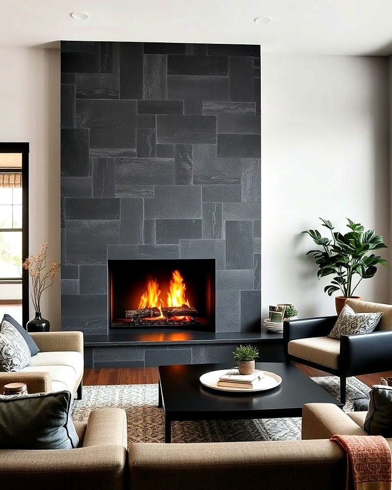 slate fireplace wall