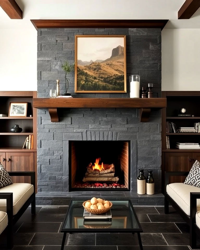 slate tile craftsman fireplace