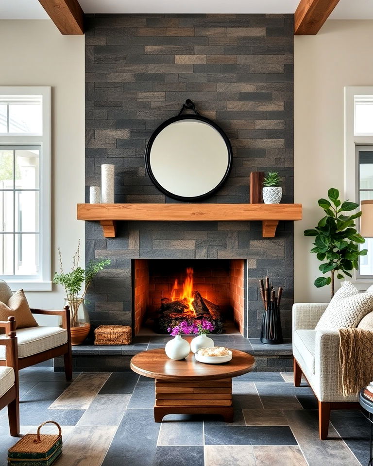 slate tiles fireplace to add rustic touch