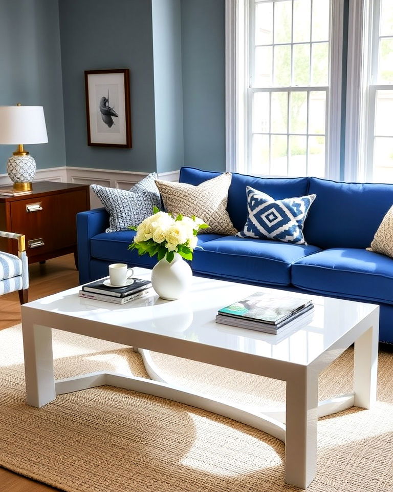 sleek and glossy lacquered coffee table