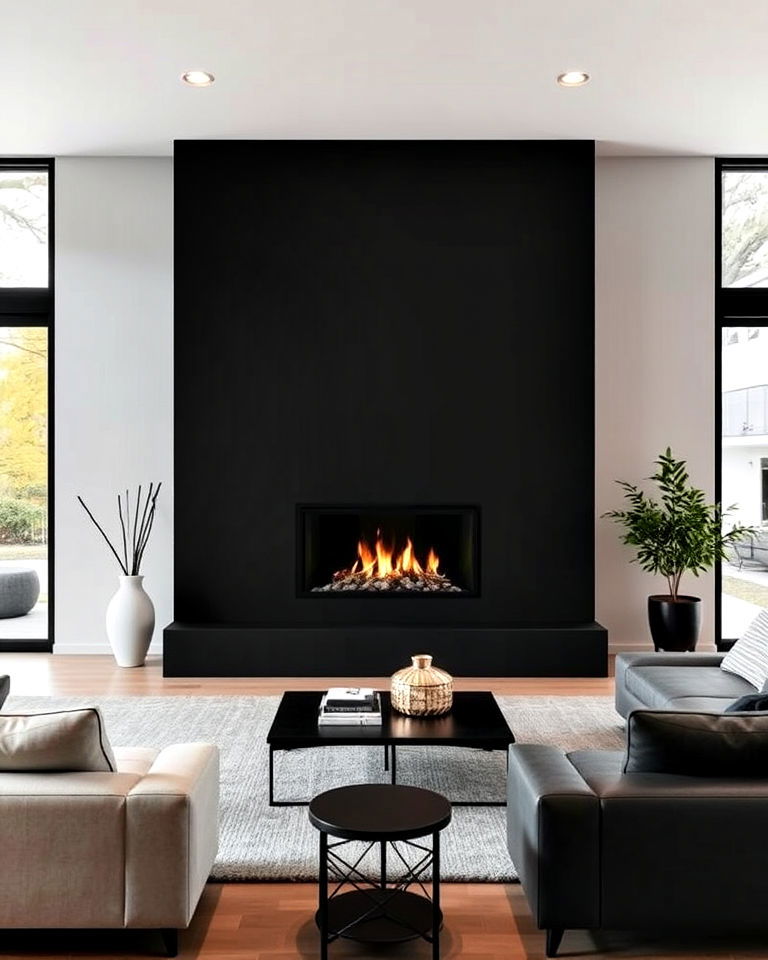 sleek and minimalist black fireplace