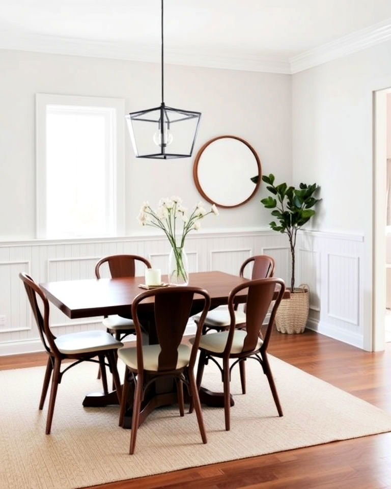 sleek and minimalist dining room wainscoting