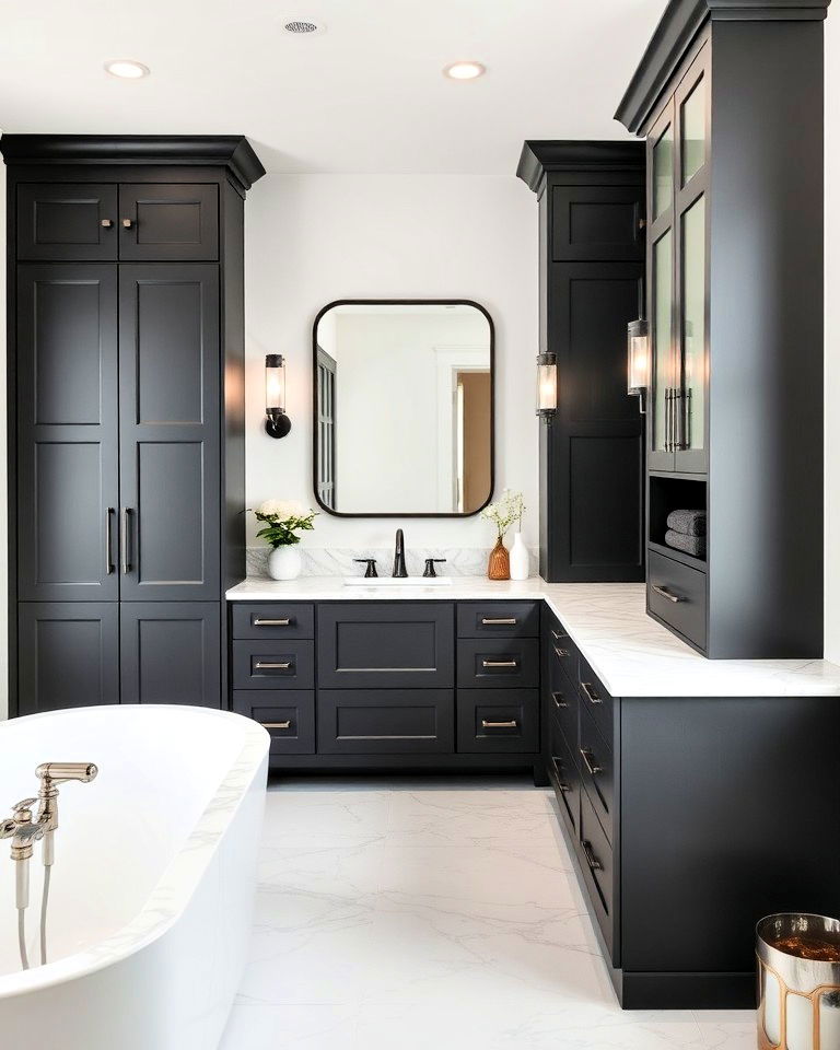 sleek and modern charcoal gray bathroom cabinets