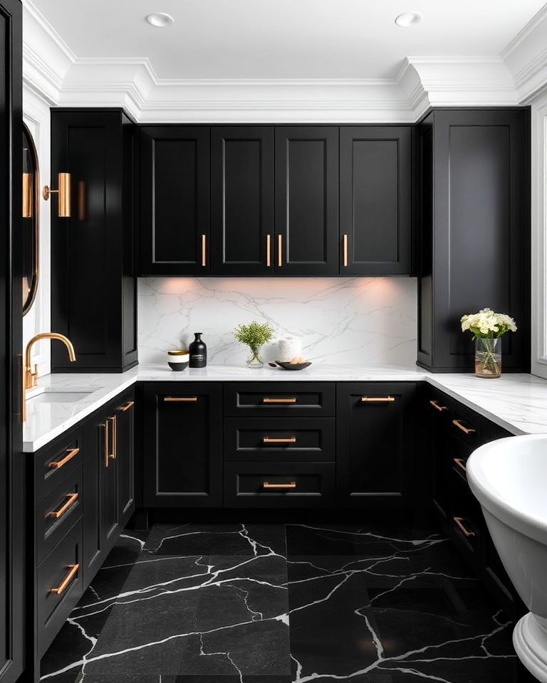 sleek and modern matte black bathroom cabinets