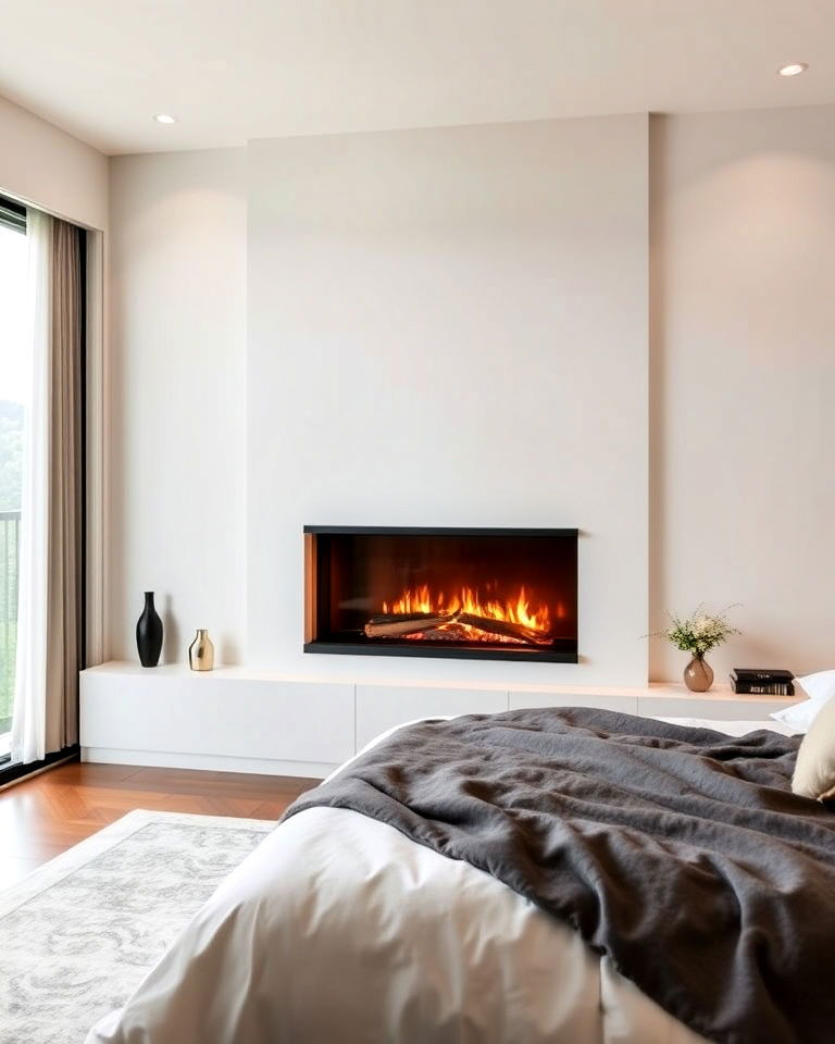 sleek and simple minimalist built in fireplace