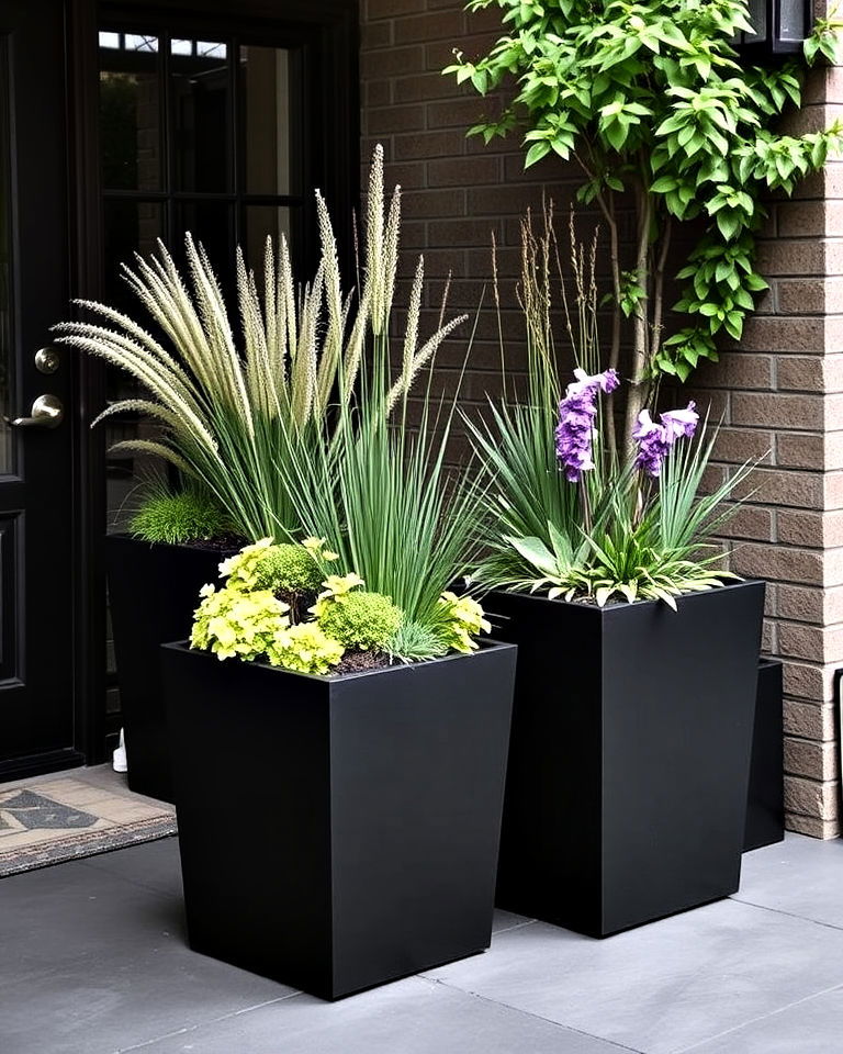 sleek black concrete planters