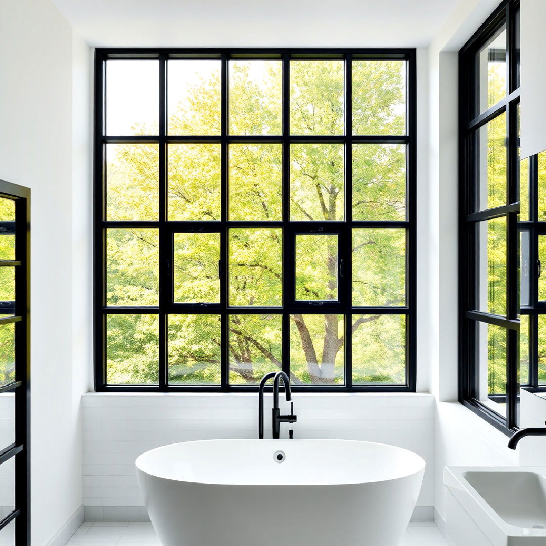 sleek black frame bathroom windows