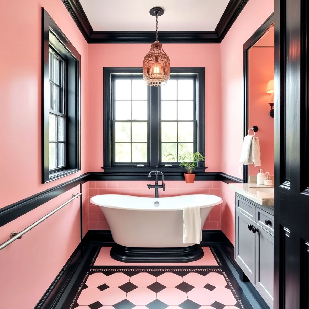 sleek black trim and molding for bathroom