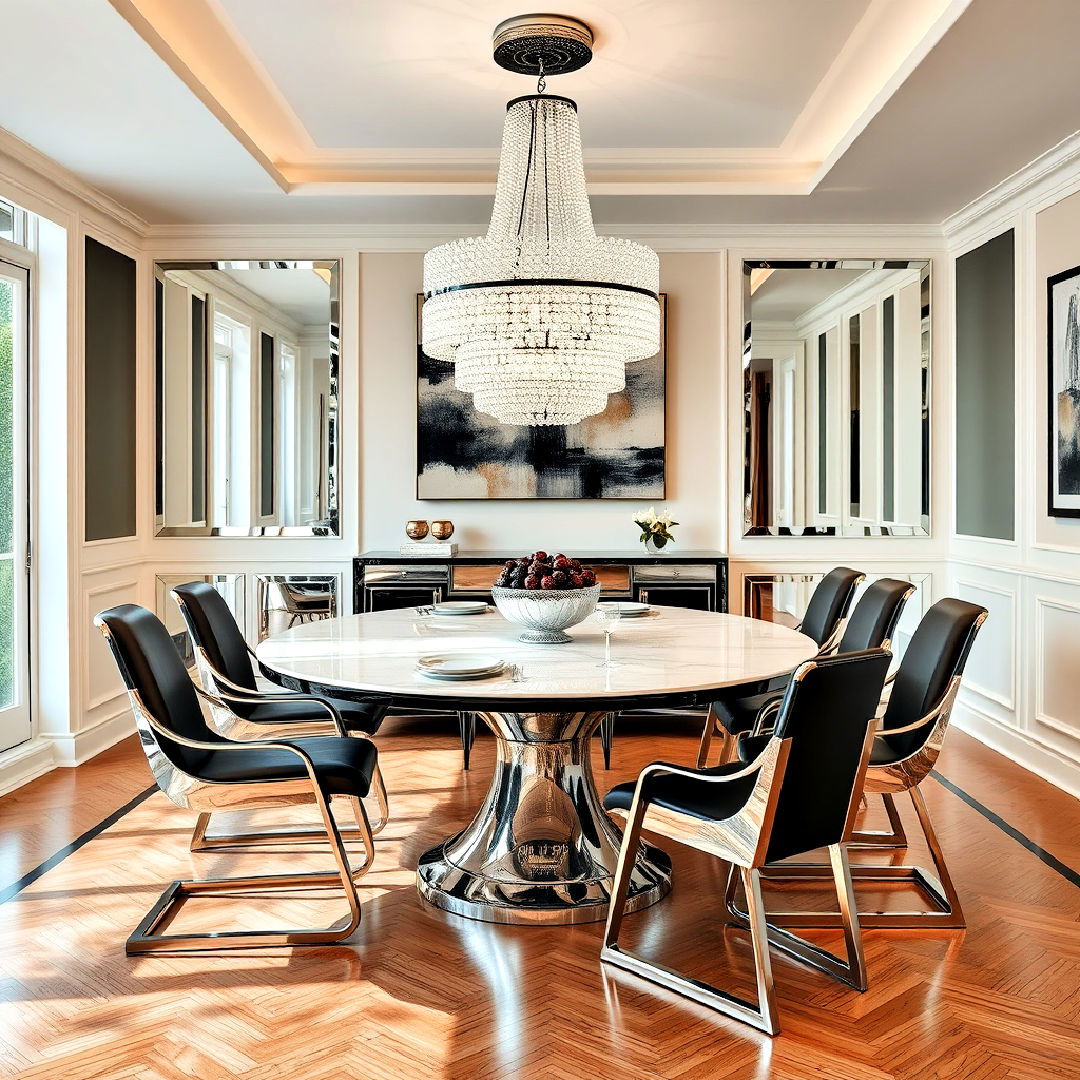 sleek chrome dining set design