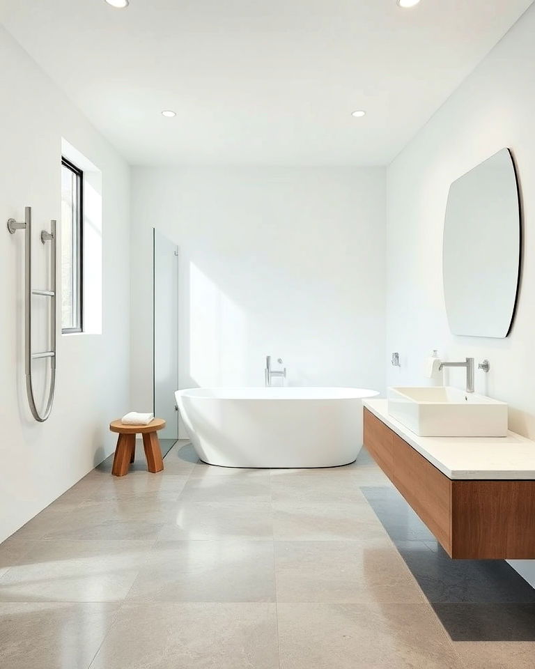 sleek concrete flooring for bathroom