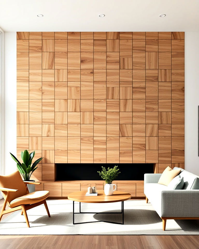 sleek grid wood panel accent wall