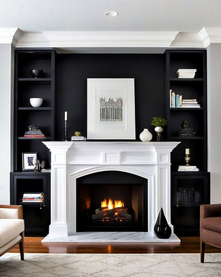 sleek high contrast design with dark shelves