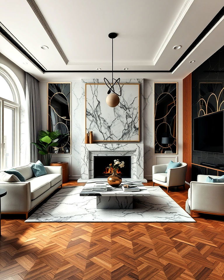 sleek marble surface living room