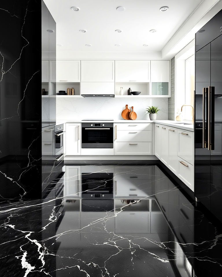 sleek modern black marble floors