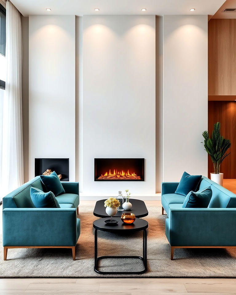 sleek polished quartz fireplace surround