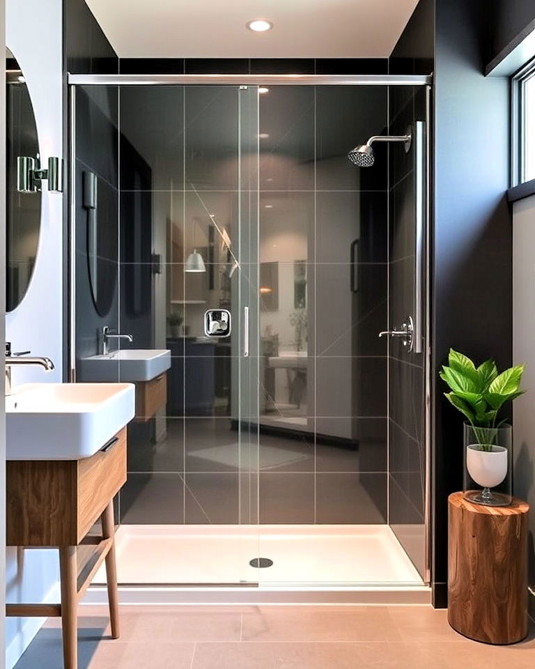 sleek sliding glass door for a small bathroom