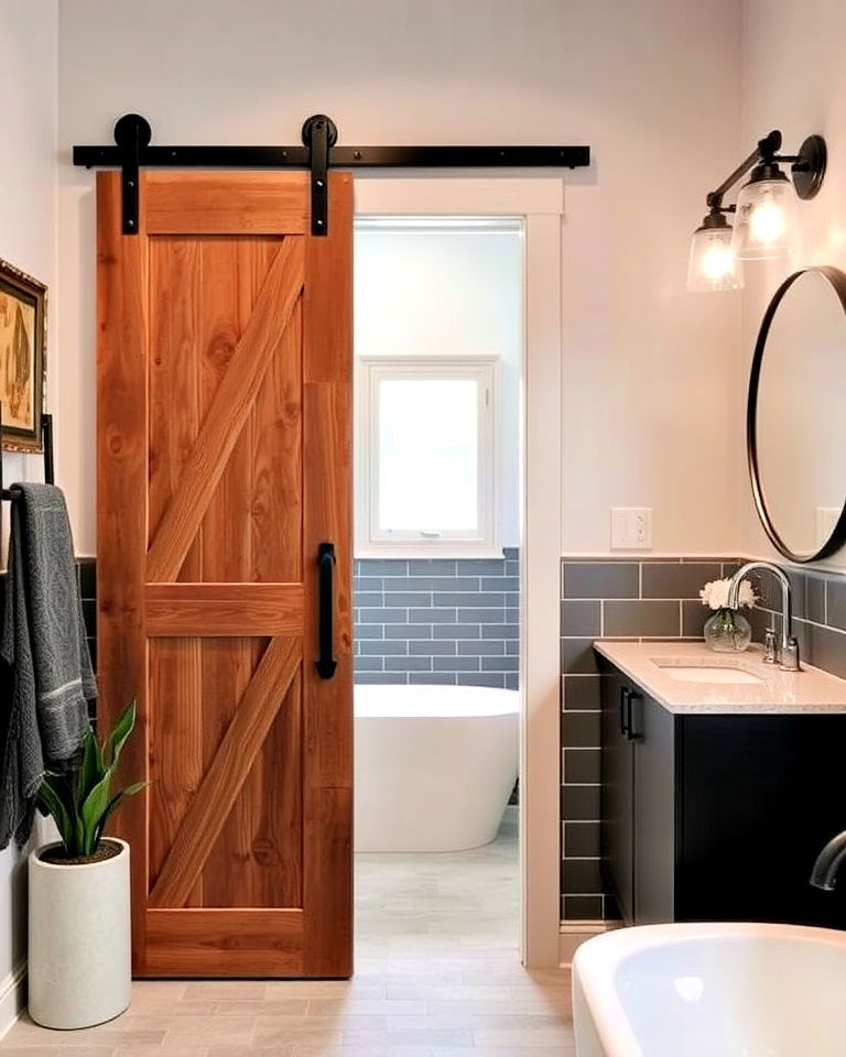 sliding barn door with metal accents