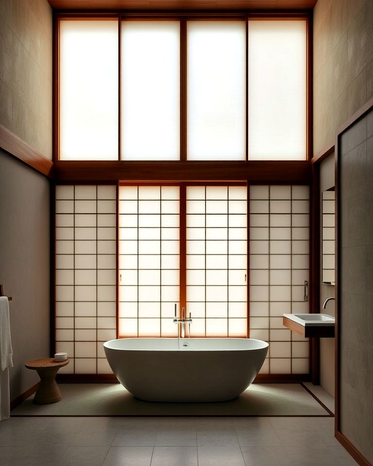 sliding shoji screens for privacy in bathroom