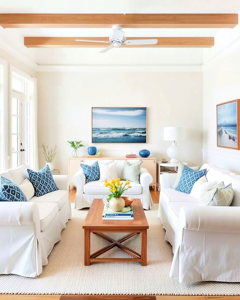 slipcovered furniture for a casual coastal living room