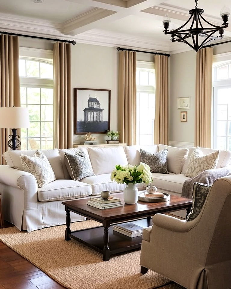 slipcovered sofas for a pottery barn living room