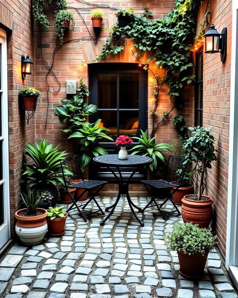 small cobblestone courtyard patio