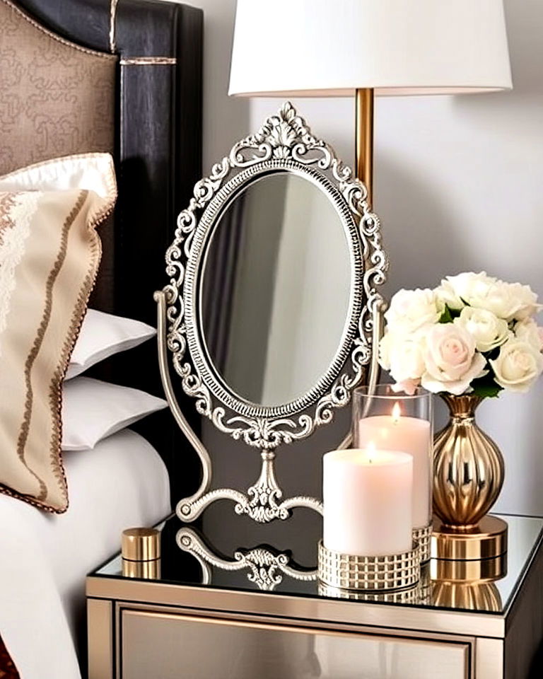 small decorative mirror on your nightstand