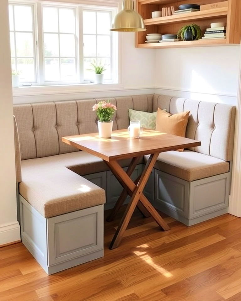 small space banquette with a fold down table